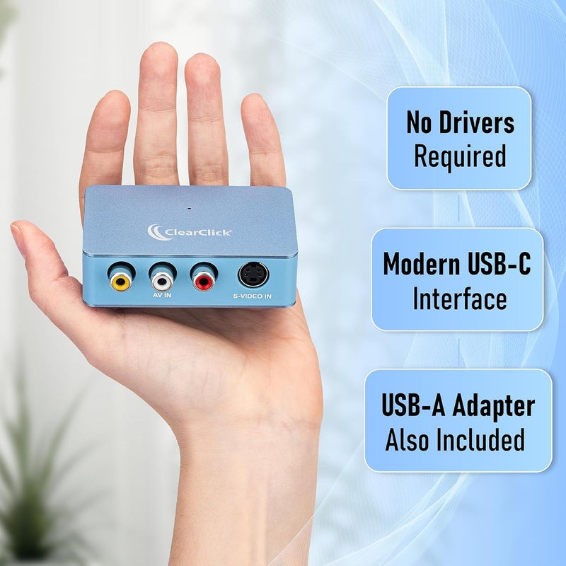 ClearClick Video to USB Lite - USB Audio Video Capture Device - Input AV, RCA, S-Video, VCR, VHS, Camcorder, Video8, Hi8, DVD, Retro Gaming Systems - USB-C Plug & Play - Image 3